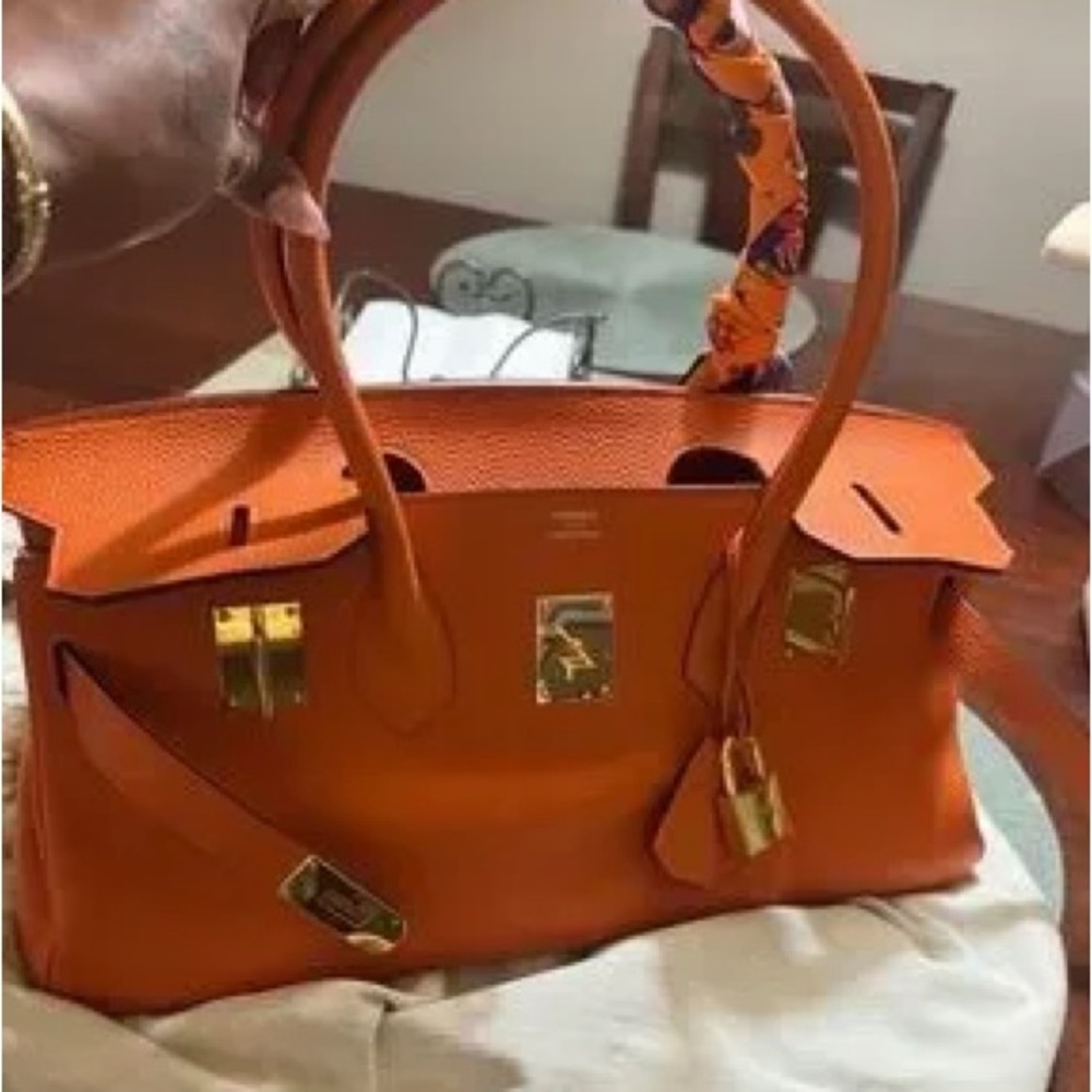 Orange Leather Tote Handbag GHW Clementine H SHOULDER BIRKIN JPG 42 - Picture 6 of 8